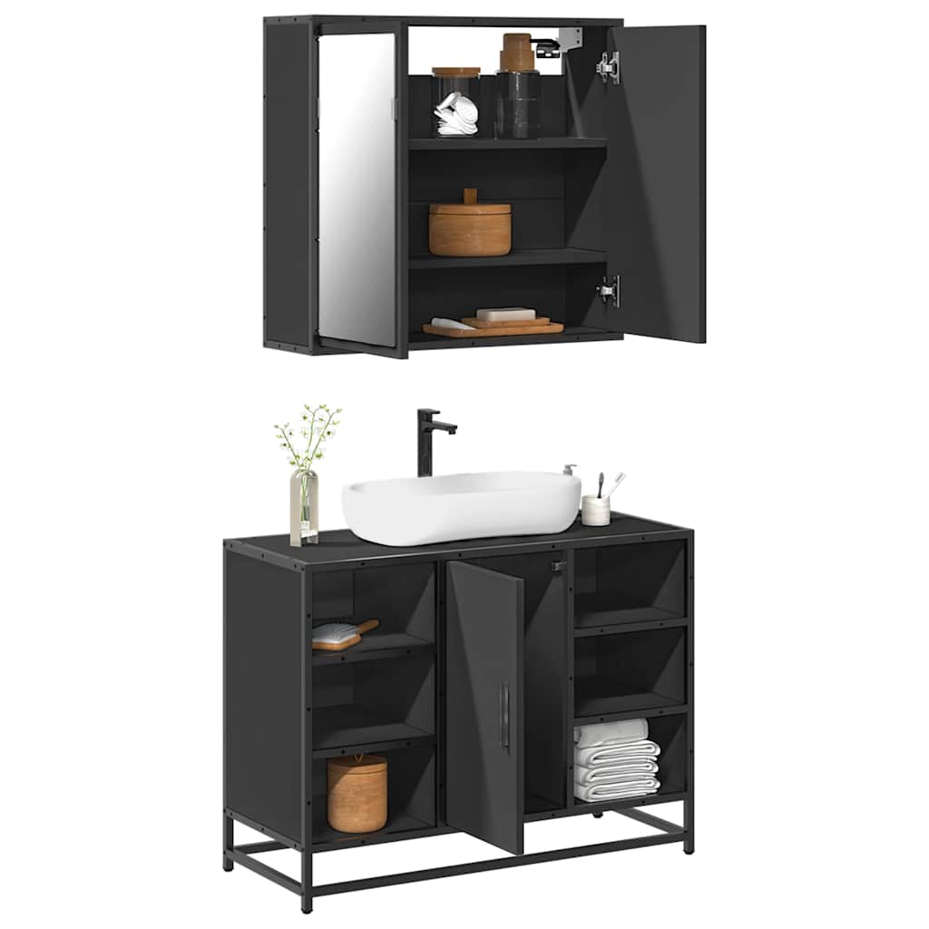 vidaXL 2-tlg. Badmöbel-Set Schwarz Holzwerkstoff