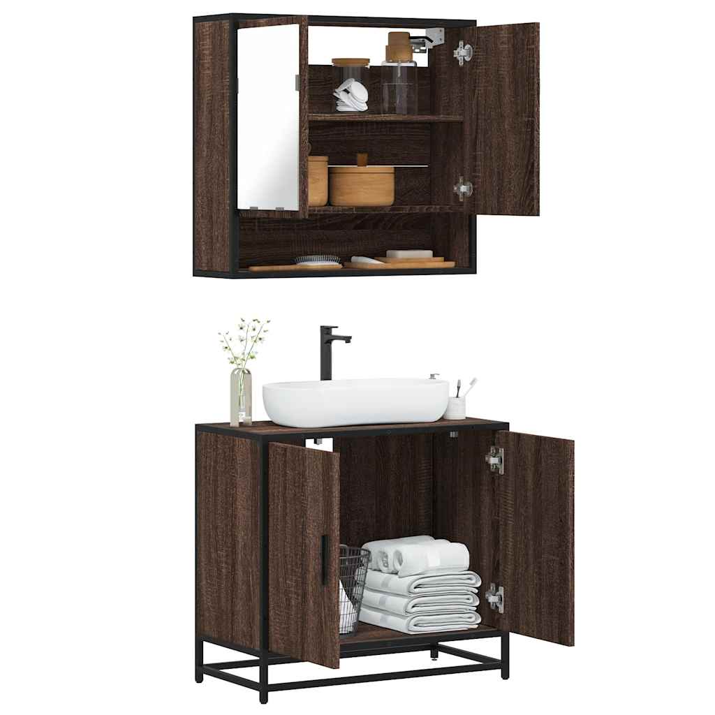 vidaXL 2-tlg. Badmöbel-Set Braun Eichen-Optik Holzwerkstoff