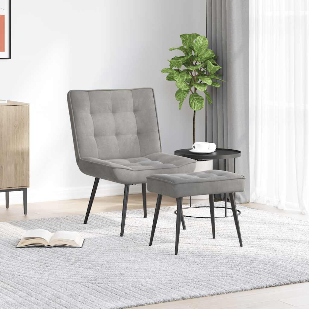 vidaXL Relaxsessel mit Hocker Hellgrau Samt