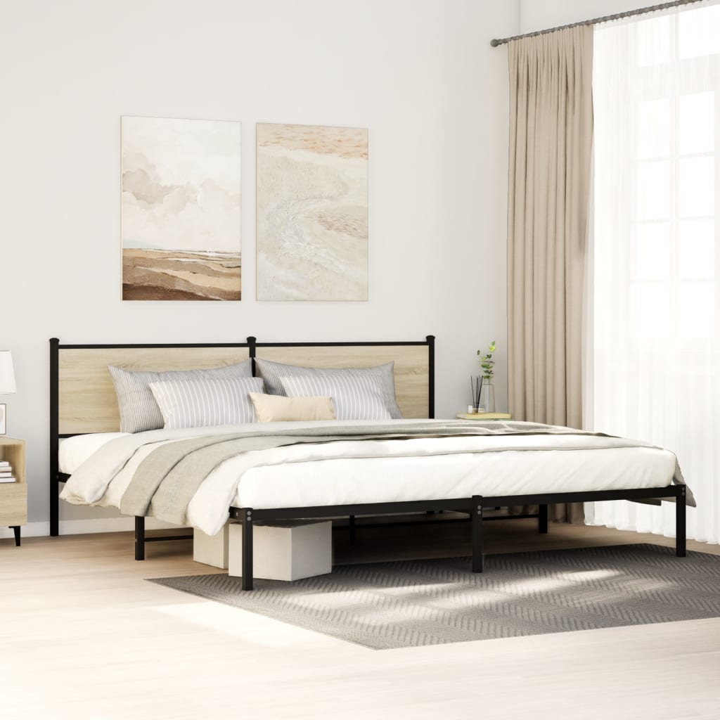vidaXL Metallbett ohne Matratze Sonoma-Eiche 200x200 cm