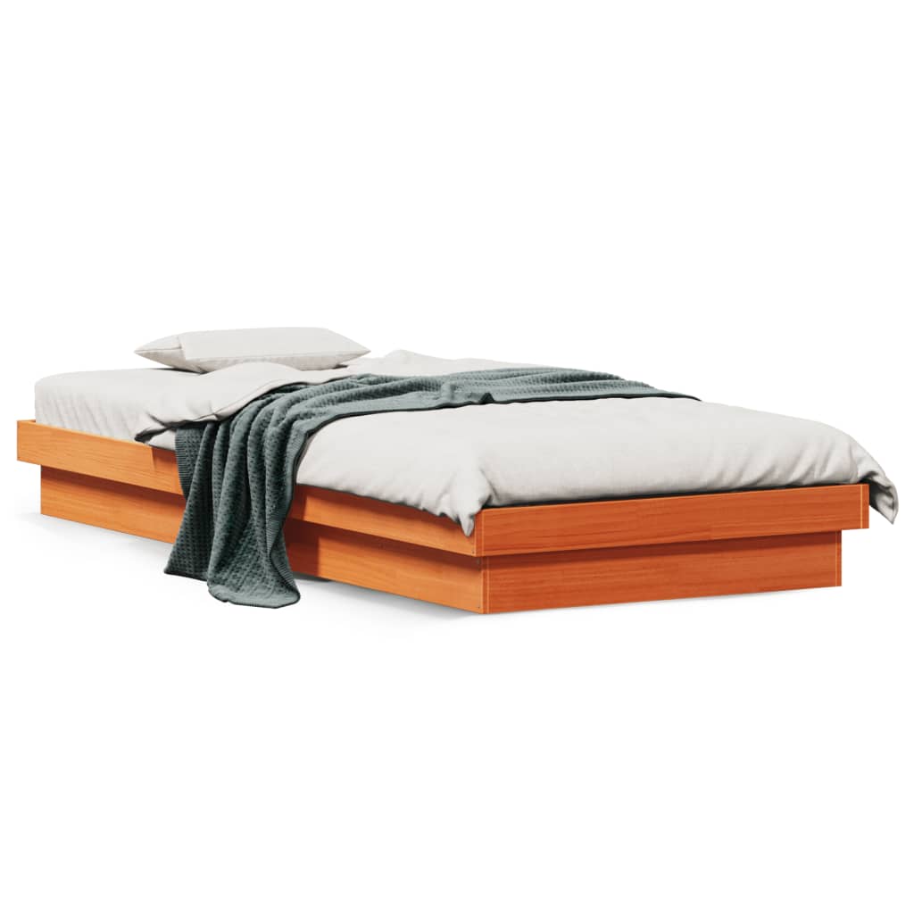 vidaXL Massivholzbett mit LED Wachsbraun 75x190 cm Kiefer