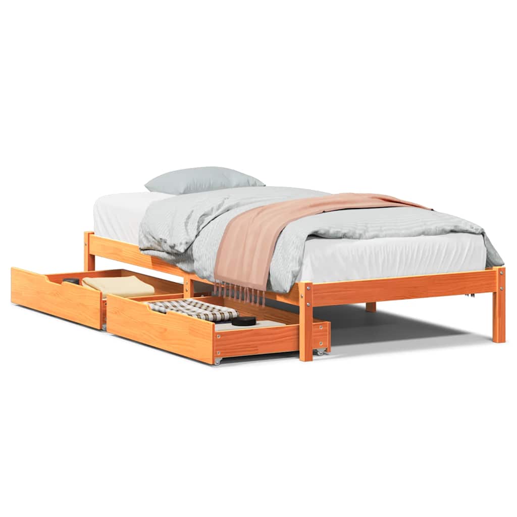 vidaXL Massivholzbett ohne Matratze Wachsbraun 75x190 cm Kiefernholz
