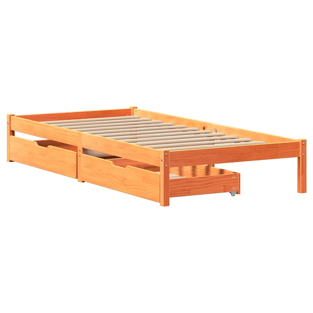 vidaXL Massivholzbett ohne Matratze Wachsbraun 75x190 cm Kiefernholz