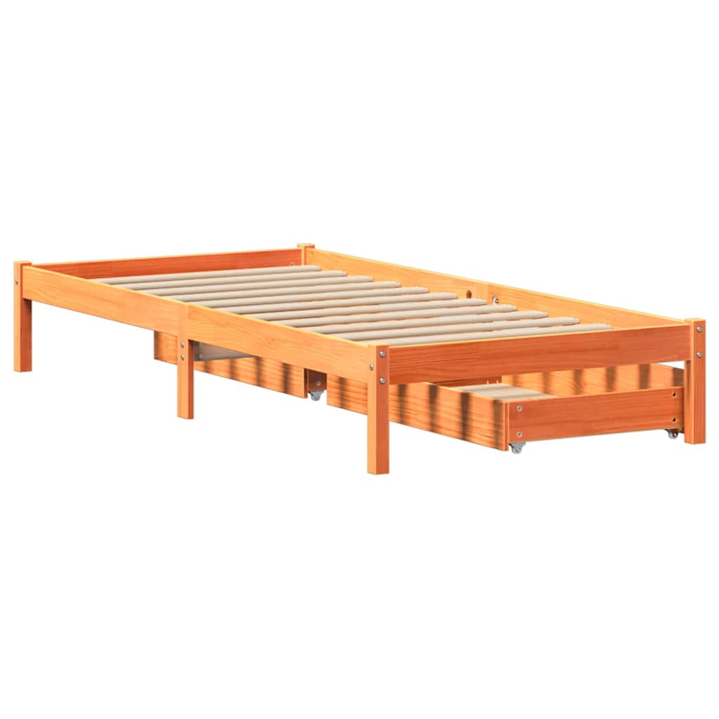 vidaXL Massivholzbett ohne Matratze Wachsbraun 75x190 cm Kiefernholz