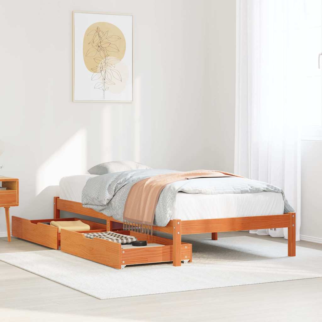 vidaXL Massivholzbett ohne Matratze Wachsbraun 75x190 cm Kiefernholz