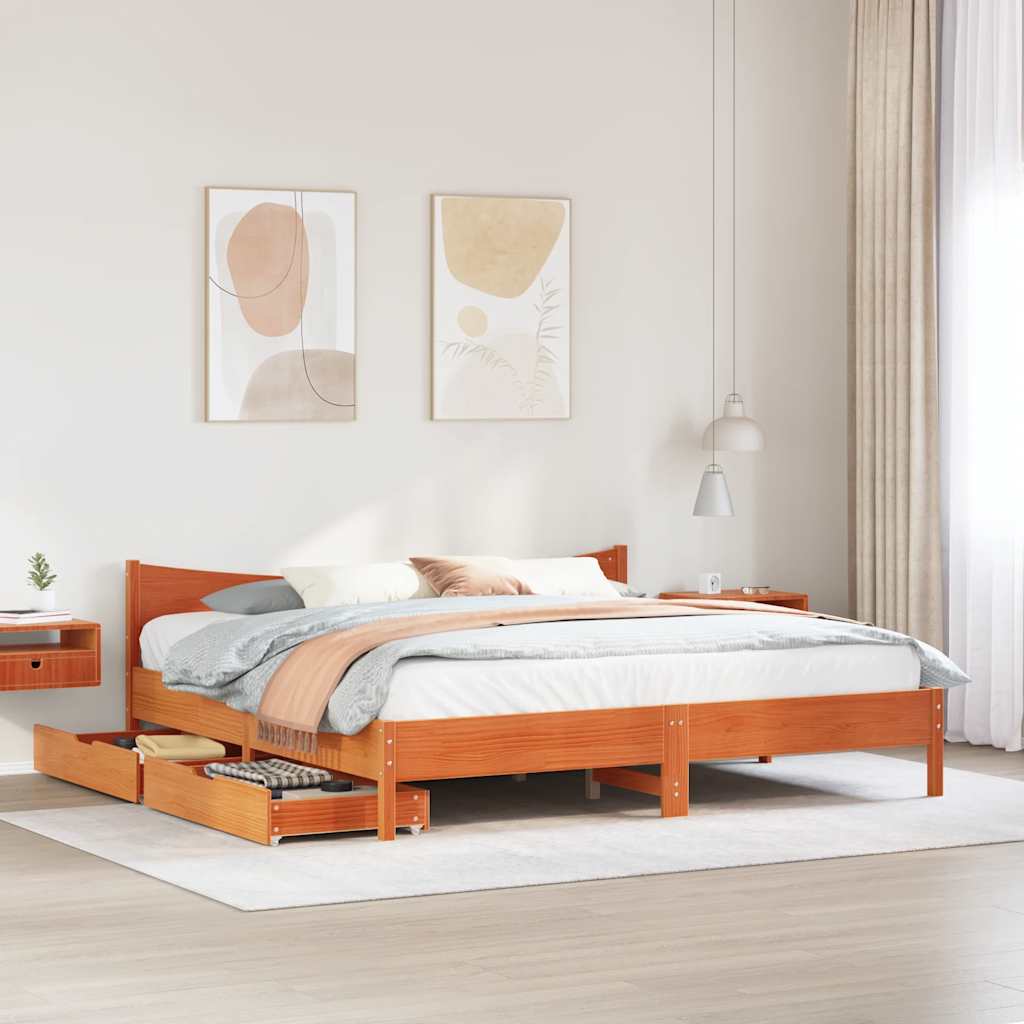 vidaXL Massivholzbett mit Schubladen Wachsbraun 200x200 cm Kiefer
