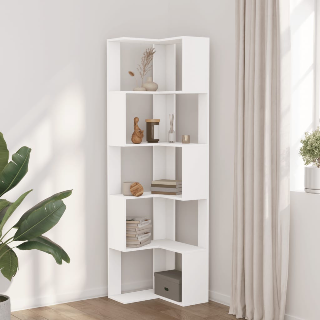 vidaXL Eck-Bücherregal 5 Böden Weiß 50x50x179 cm Holzwerkstoff