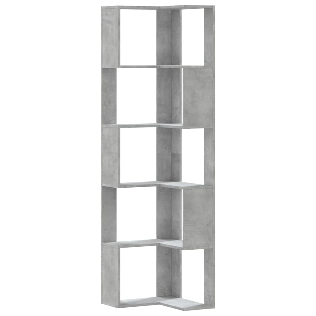 vidaXL Eck-Bücherregal 5 Böden Betongrau 50x50x179 cm Holzwerkstoff