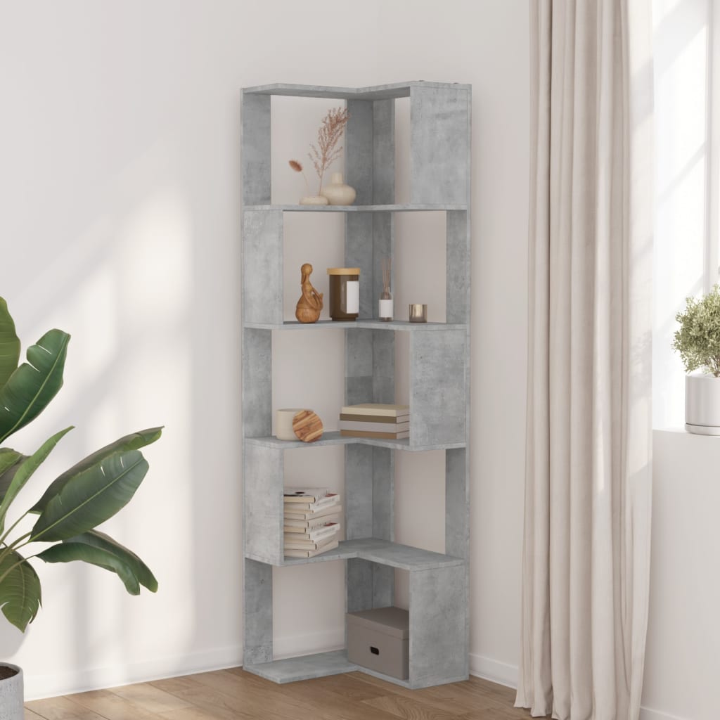 vidaXL Eck-Bücherregal 5 Böden Betongrau 50x50x179 cm Holzwerkstoff
