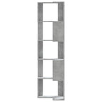 vidaXL Eck-Bücherregal 5 Böden Betongrau 50x50x179 cm Holzwerkstoff