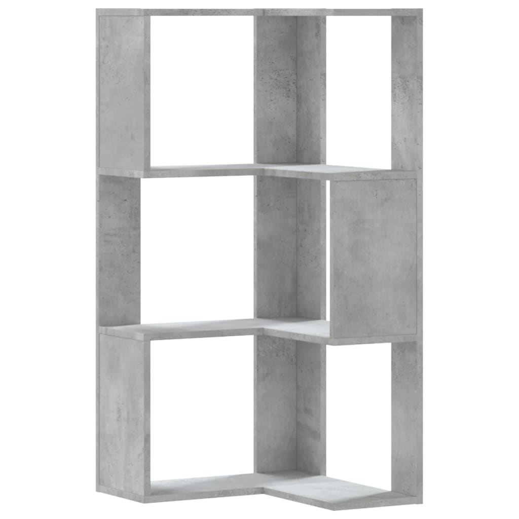 vidaXL Eck-Bücherregal 3 Böden Betongrau 50x50x102 cm Holzwerkstoff