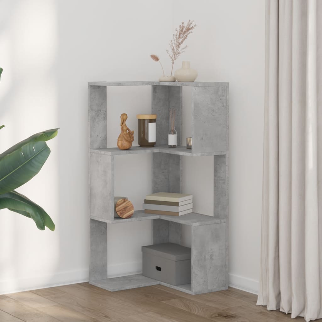 vidaXL Eck-Bücherregal 3 Böden Betongrau 50x50x102 cm Holzwerkstoff
