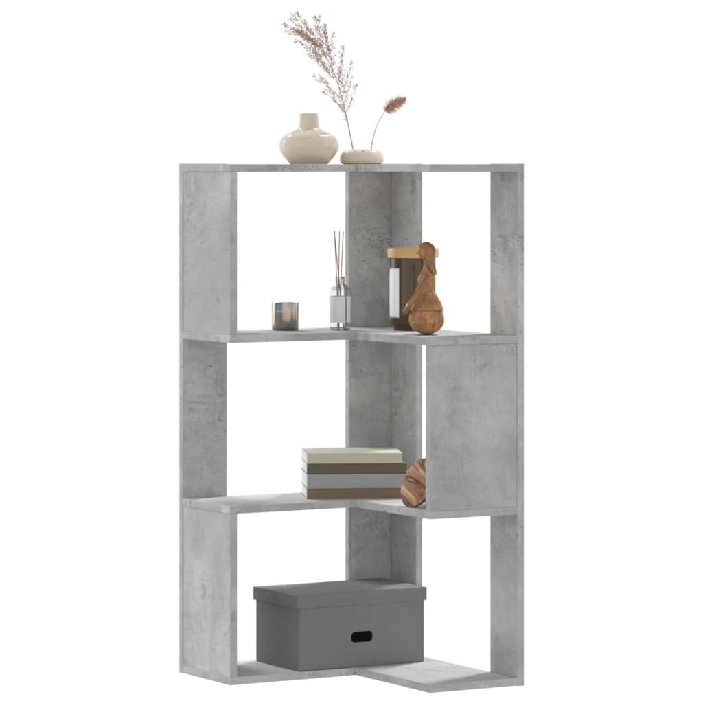 vidaXL Eck-Bücherregal 3 Böden Betongrau 50x50x102 cm Holzwerkstoff