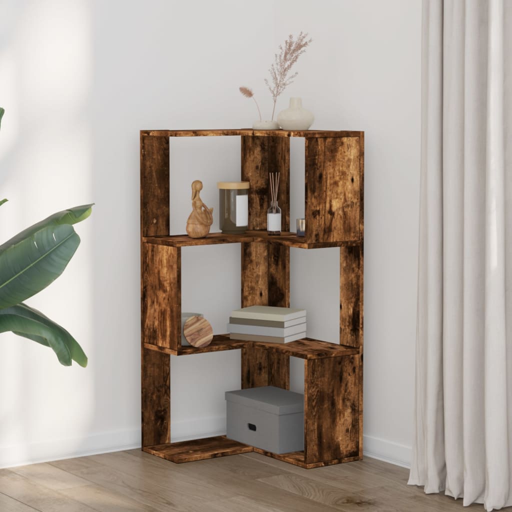 vidaXL Eck-Bücherregal 3 Böden Räuchereiche 50x50x102 cm Holzwerkstoff