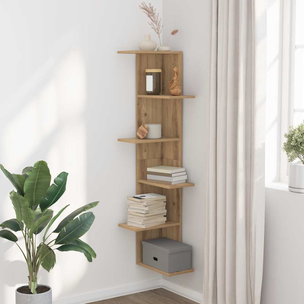 vidaXL Wand-Eckregal Artisan-Eiche 36,5x36,5x140 cm Holzwerkstoff