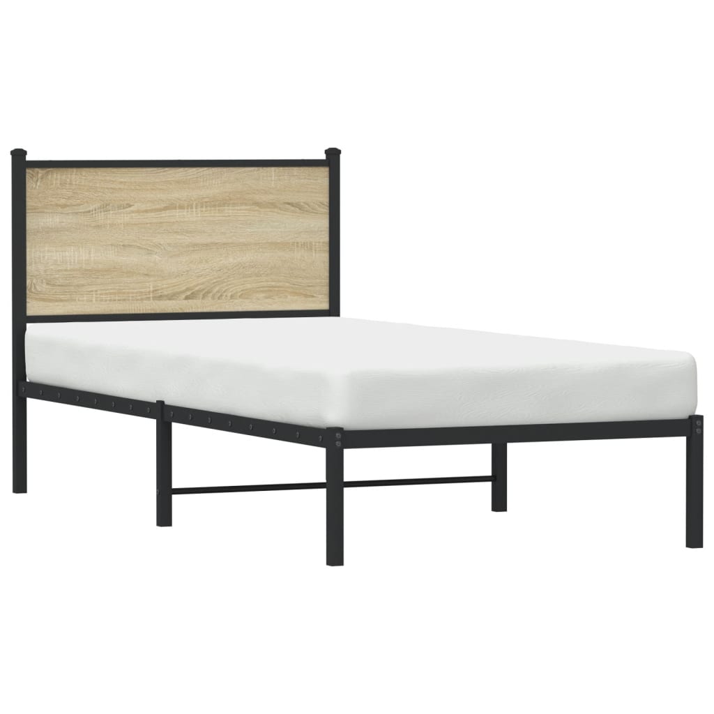 vidaXL Metallbett ohne Matratze Sonoma-Eiche 75x190 cm