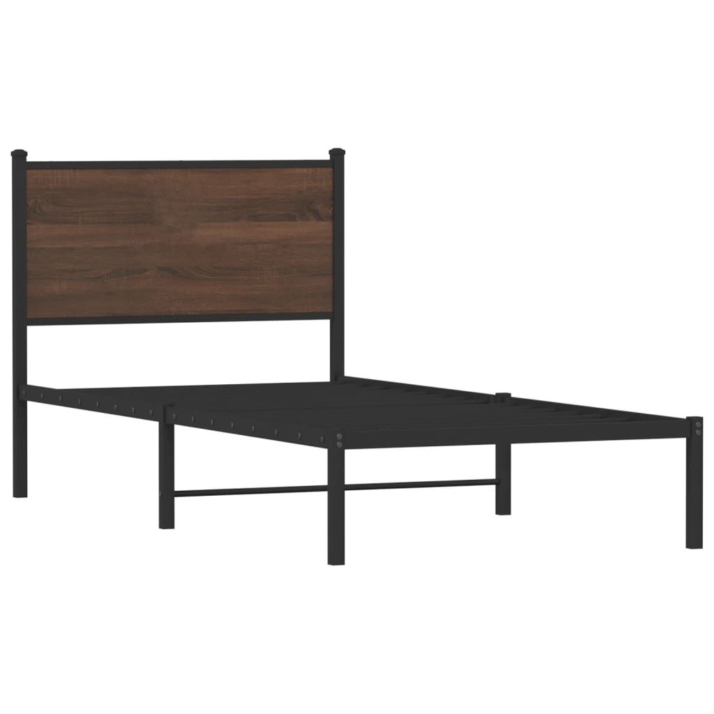 vidaXL Metallbett ohne Matratze Braun Eichen-Optik 75x190 cm
