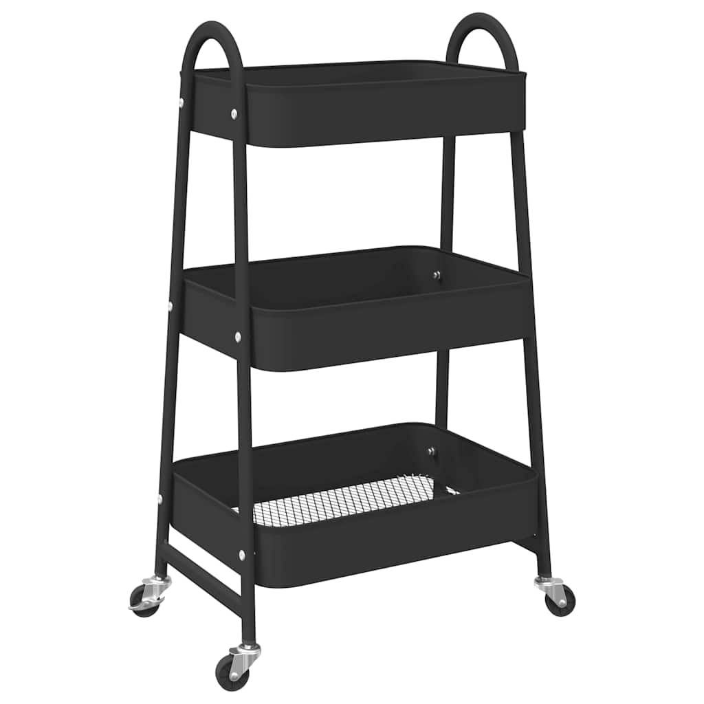 vidaXL Aufbewahrungswagen 3 Etagen Schwarz 42x41,5x77 cm Stahl