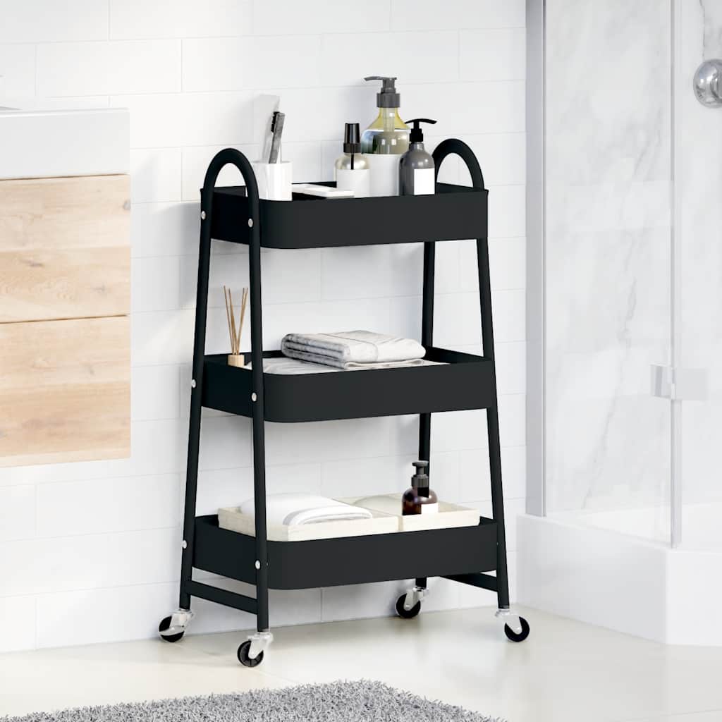 vidaXL Aufbewahrungswagen 3 Etagen Schwarz 42x41,5x77 cm Stahl
