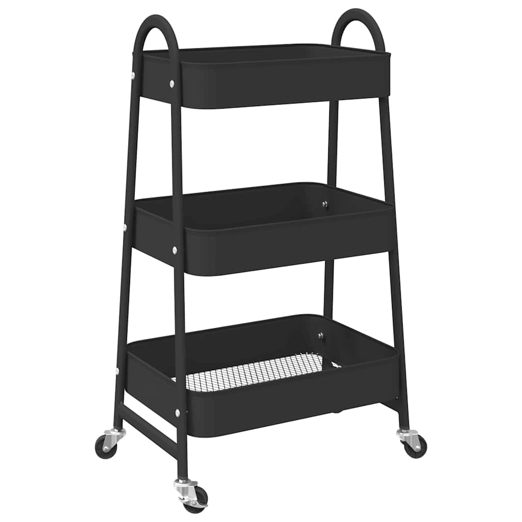 vidaXL Aufbewahrungswagen 3 Etagen Schwarz 42x41,5x77 cm Stahl