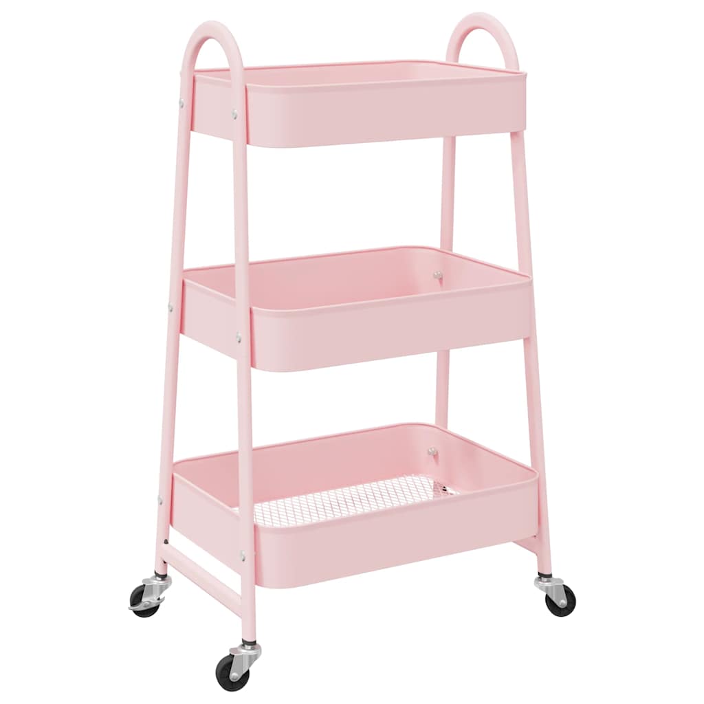 vidaXL Aufbewahrungswagen 3-stöckig Rosa 42x41,5x77 cm Stahl