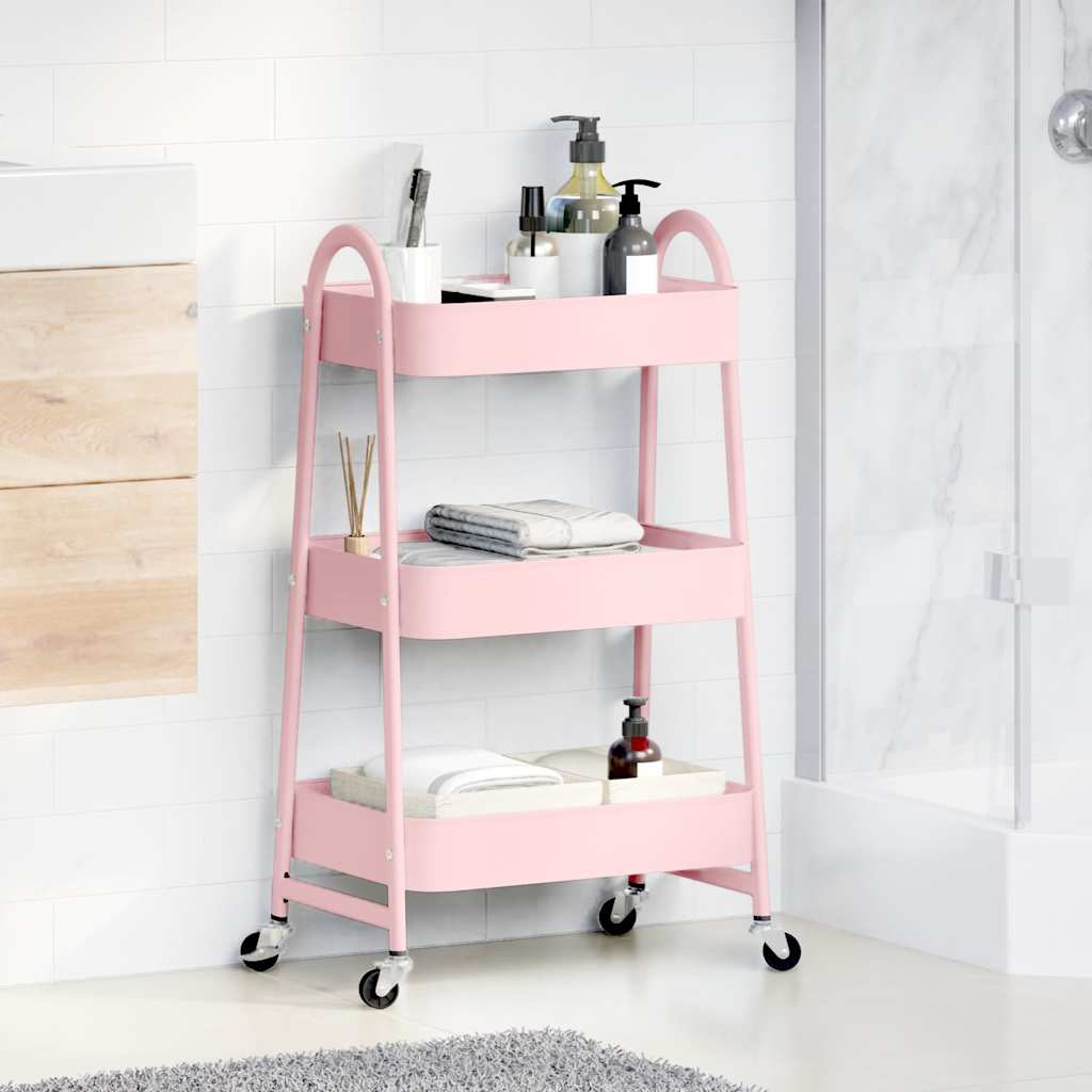 vidaXL Aufbewahrungswagen 3-stöckig Rosa 42x41,5x77 cm Stahl