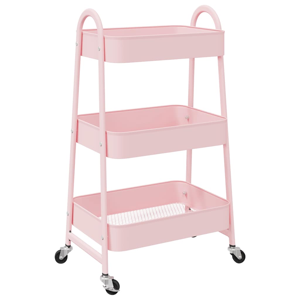 vidaXL Aufbewahrungswagen 3-stöckig Rosa 42x41,5x77 cm Stahl
