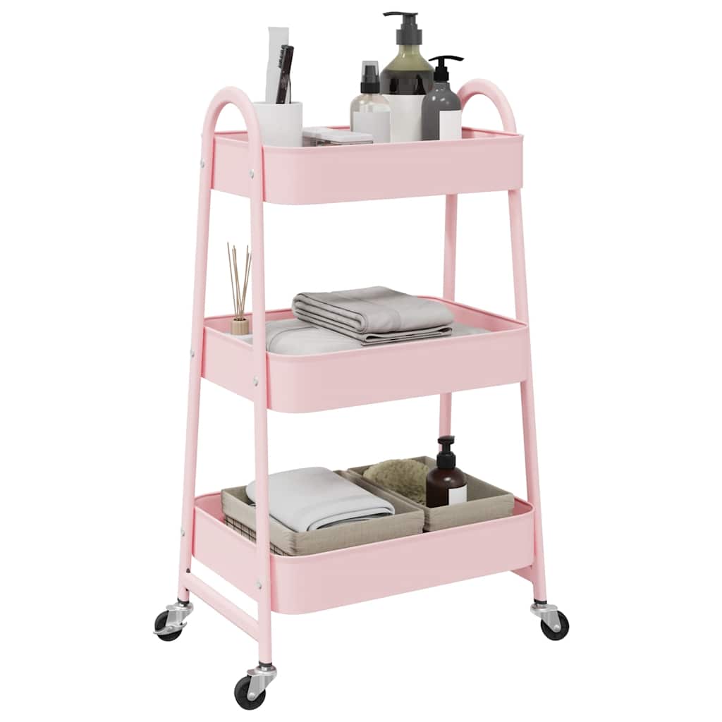 vidaXL Aufbewahrungswagen 3-stöckig Rosa 42x41,5x77 cm Stahl