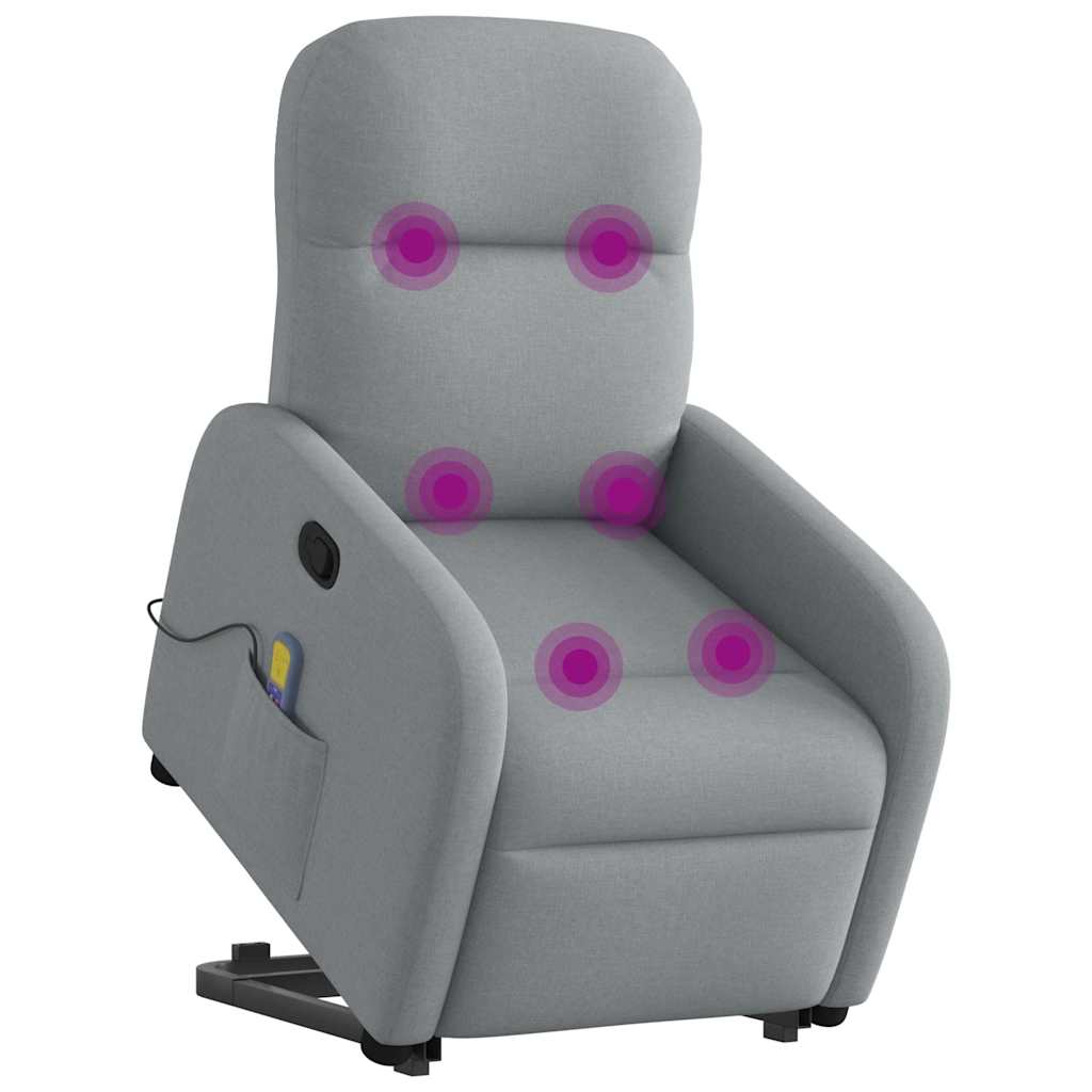 vidaXL Massagesessel mit Aufstehhilfe Hellgrau Stoff