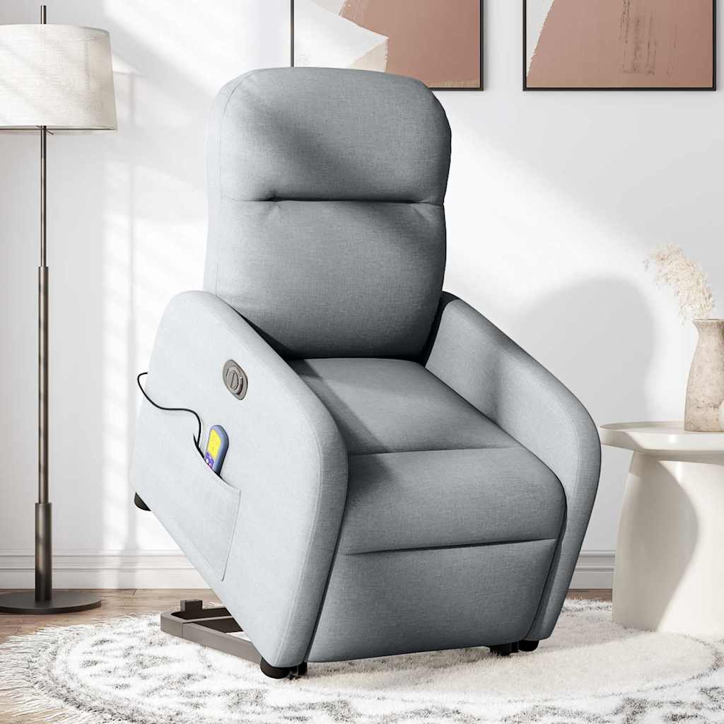 vidaXL Elektrischer Massagesessel mit Aufstehhilfe Hellgrau Stoff