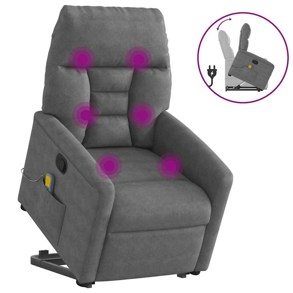 vidaXL Massagesessel mit Aufstehhilfe Dunkelgrau Mikrofasergewebe