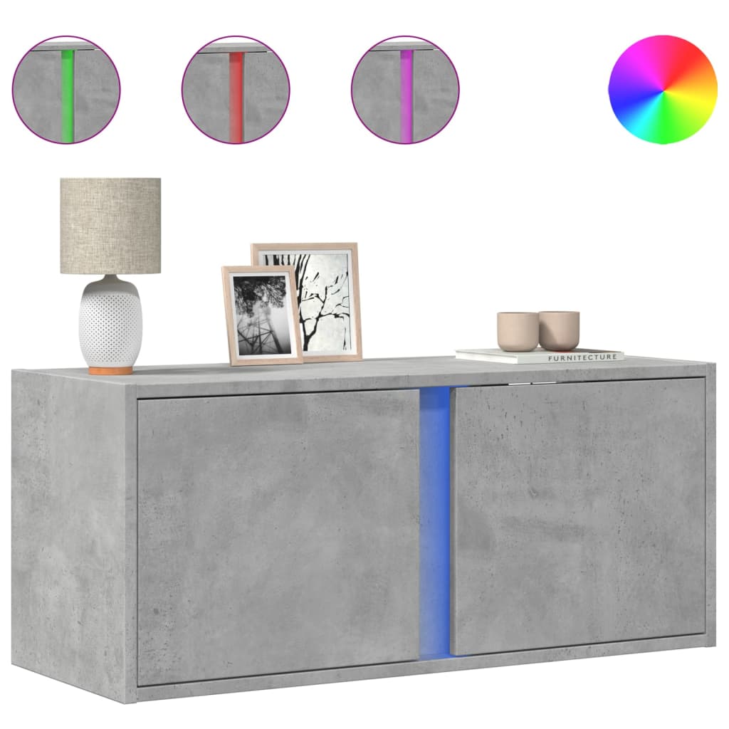vidaXL TV-Wandschrank mit LED-Beleuchtung Betongrau 80x31x35 cm
