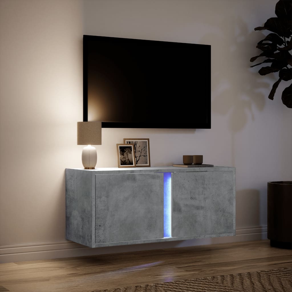 vidaXL TV-Wandschrank mit LED-Beleuchtung Betongrau 80x31x35 cm
