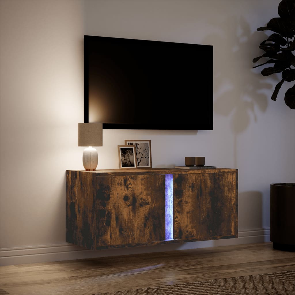 vidaXL TV-Wandschrank mit LED-Beleuchtung Räuchereiche 80x31x35 cm