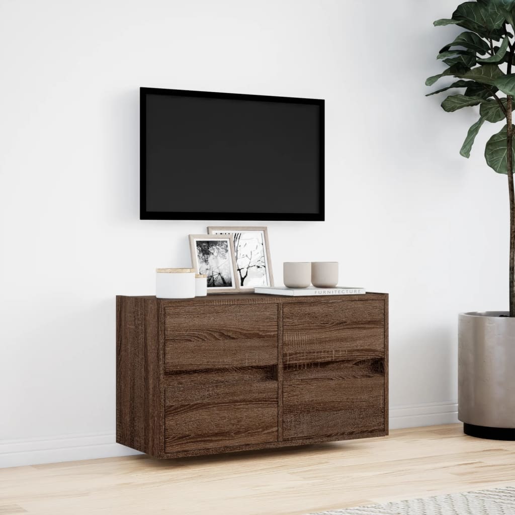 vidaXL TV-Wandschrank mit LED-Beleuchtung Braun Eiche-Optik 80x31x45cm