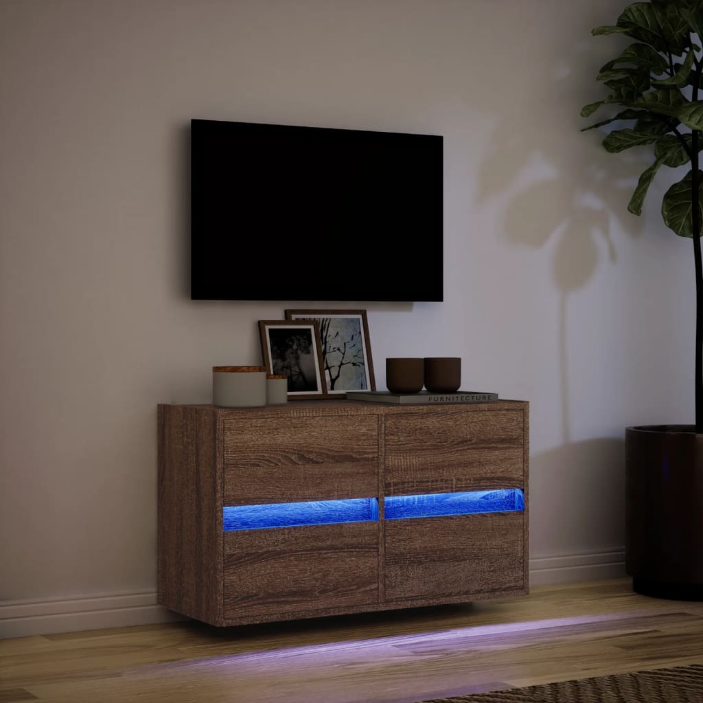 vidaXL TV-Wandschrank mit LED-Beleuchtung Braun Eiche-Optik 80x31x45cm