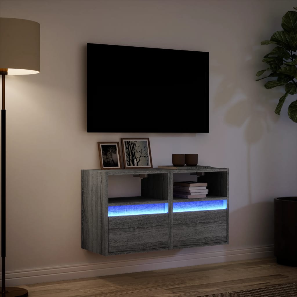 vidaXL TV-Wandschränke LED-Beleuchtung 2 Stk. Grau Sonoma 41x31x45 cm
