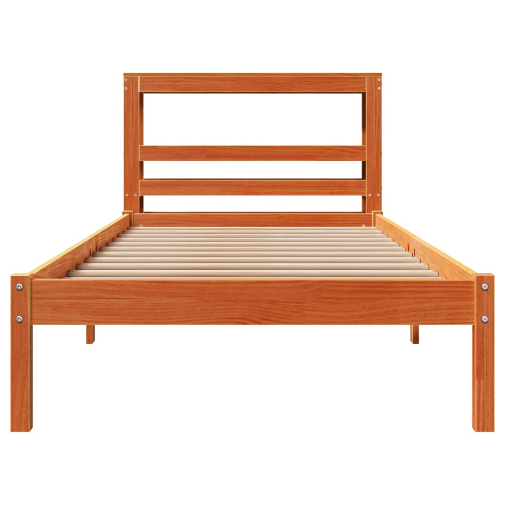 vidaXL Bettgestell mit Kopfteil ohne Matratze Wachsbraun 75x190 cm