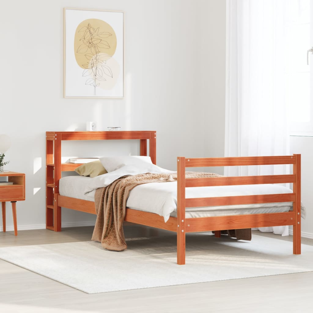 vidaXL Massivholzbett ohne Matratze Wachsbraun 75x190 cm Kiefernholz