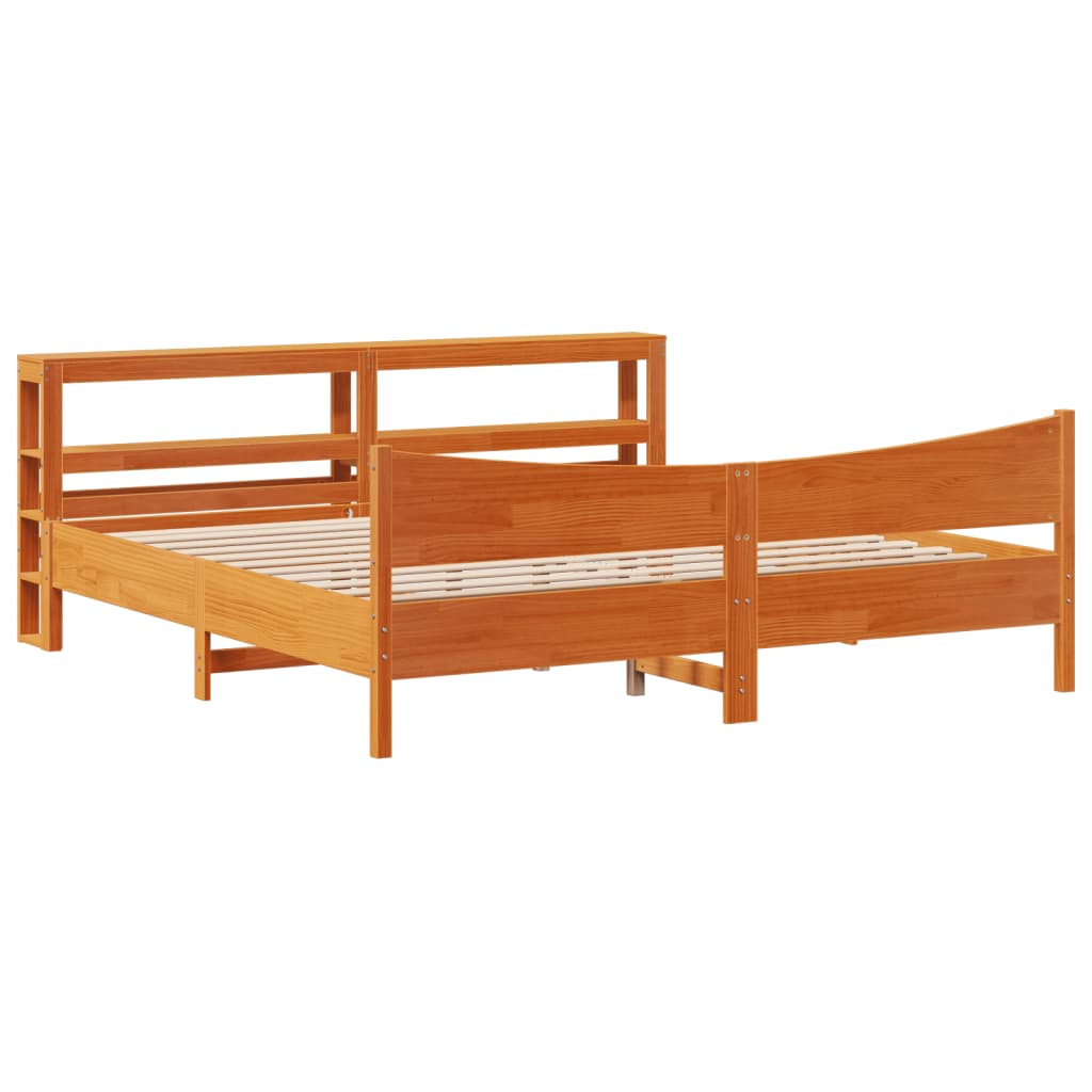 vidaXL Massivholzbett mit Kopfteil Wachsbraun 200x200 cm Kiefer