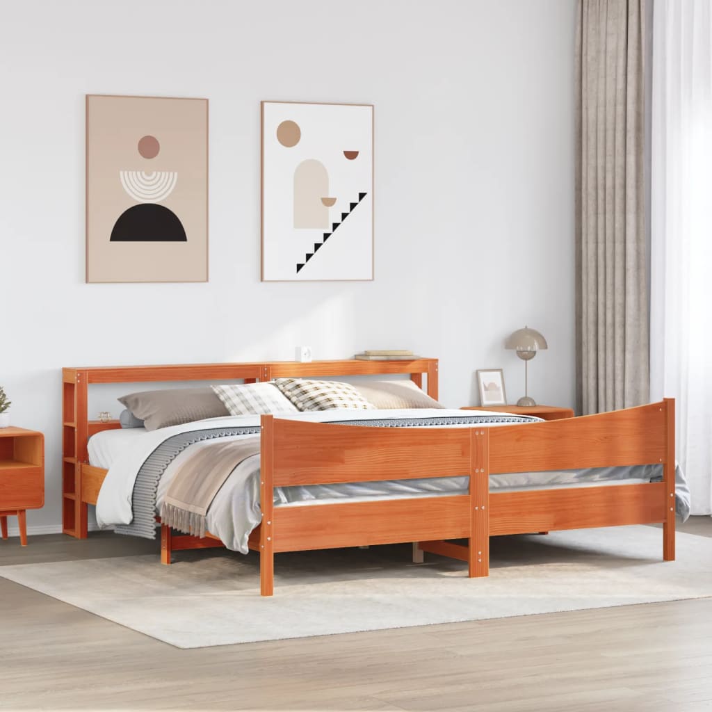vidaXL Massivholzbett mit Kopfteil Wachsbraun 200x200 cm Kiefer