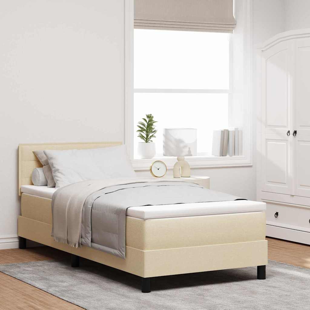 vidaXL Boxspringbett mit Kissen mit Kopfteil Creme 90 x 190 cm Stoff