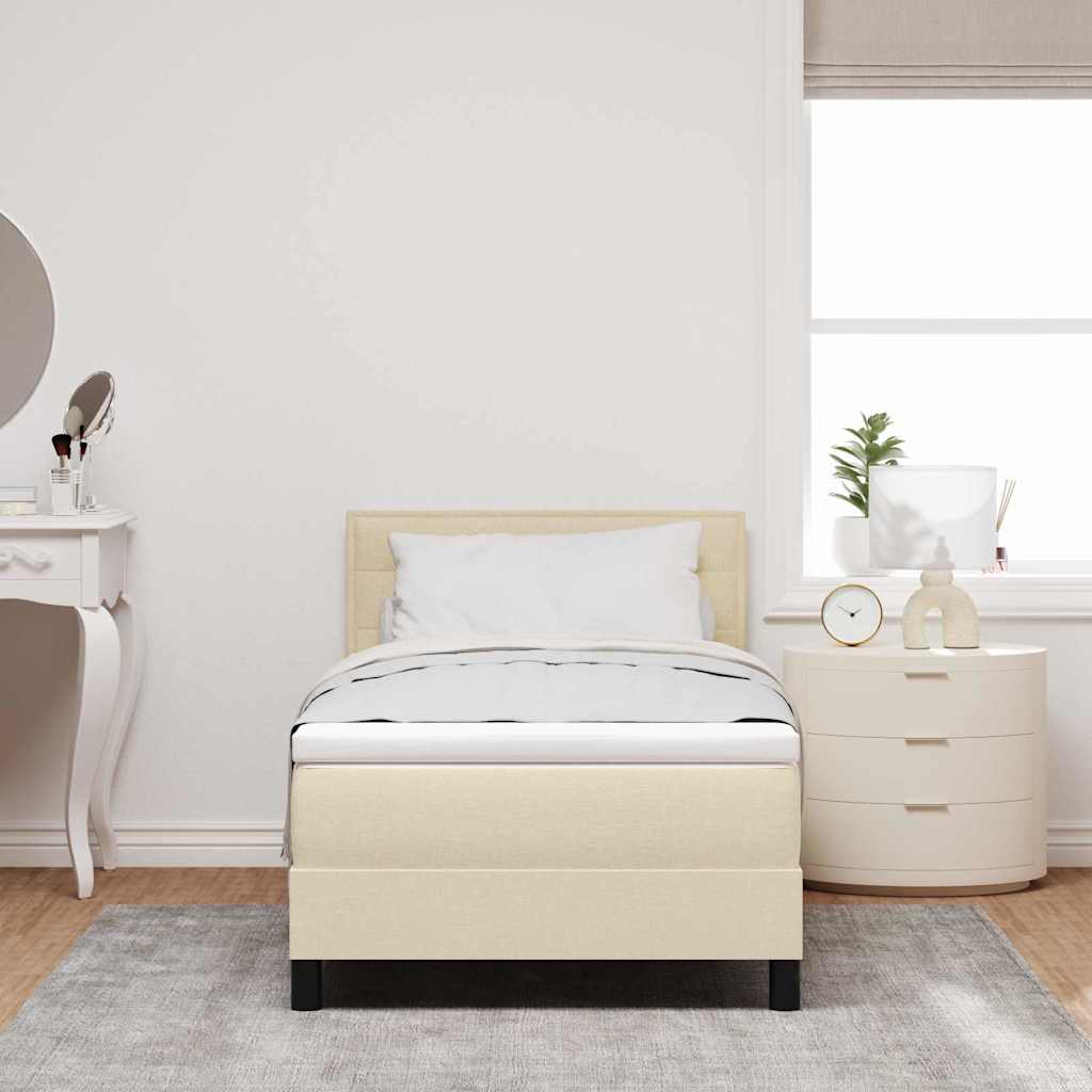vidaXL Boxspringbett mit Kissen mit Kopfteil Creme 90 x 190 cm Stoff
