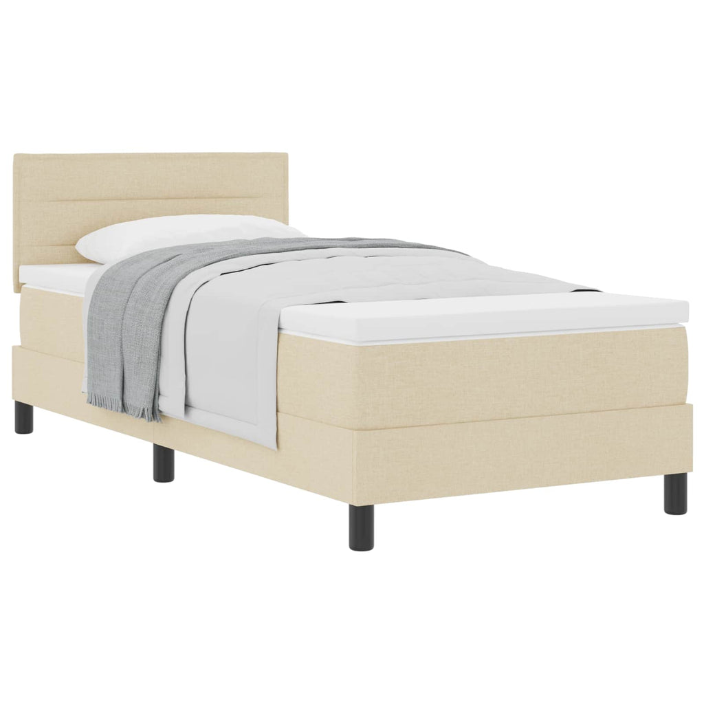 vidaXL Boxspringbett mit Kissen mit Kopfteil Creme 90 x 190 cm Stoff
