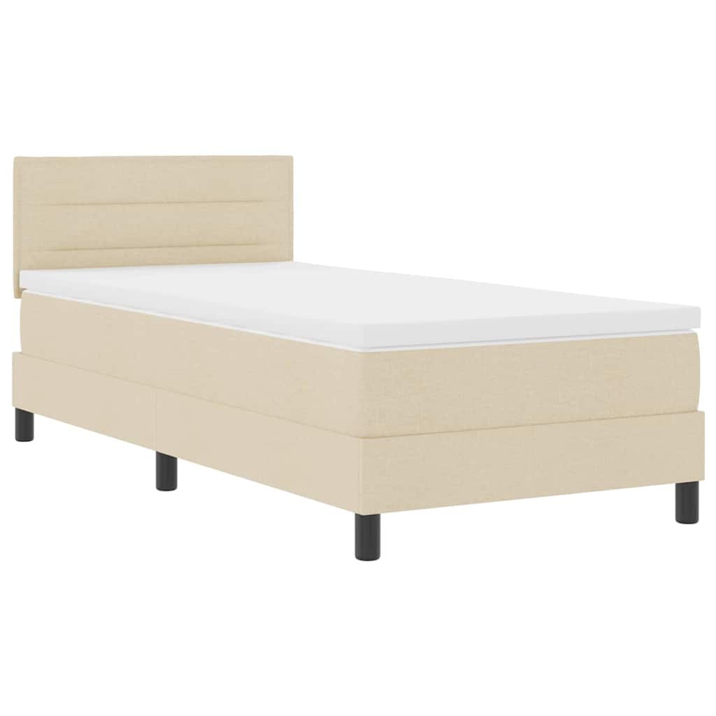 vidaXL Boxspringbett mit Kissen mit Kopfteil Creme 90 x 190 cm Stoff
