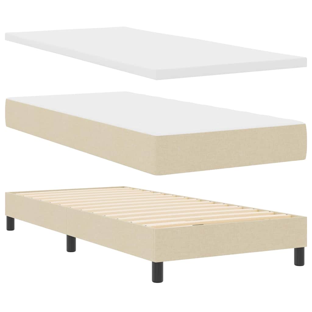 vidaXL Boxspringbett mit Kissen mit Kopfteil Creme 90 x 190 cm Stoff