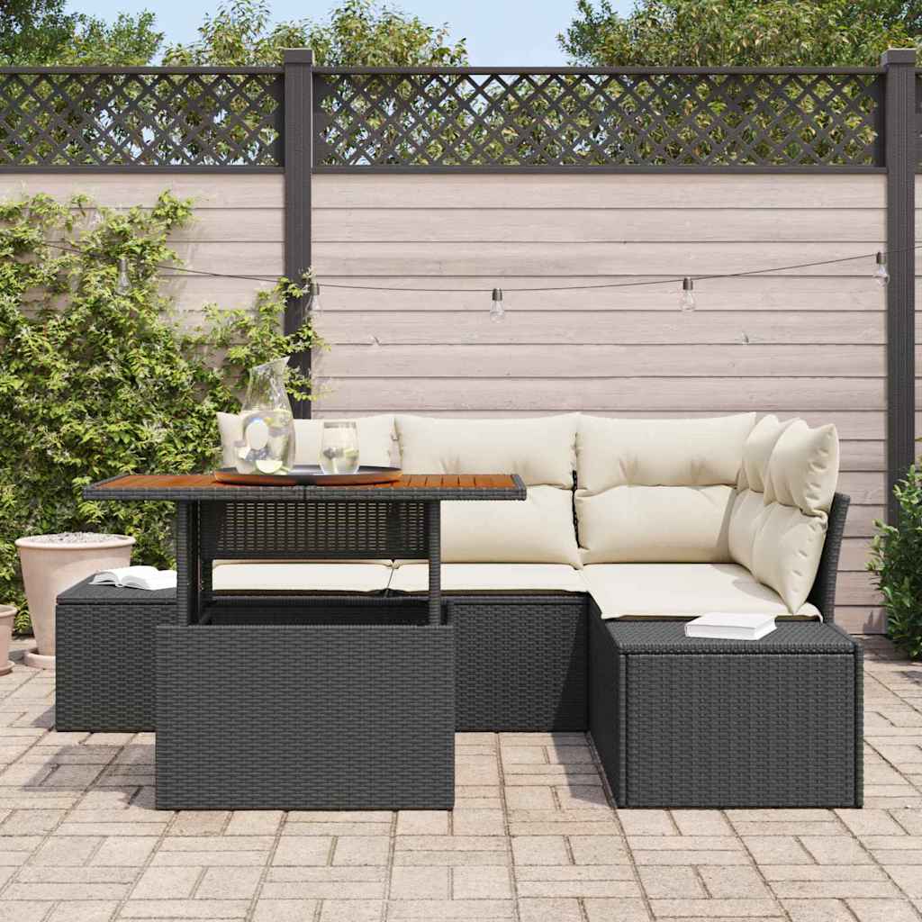 vidaXL Garten-Sofa-Set mit Kissen mit Kissen 5 pcs Schwarz und Creme