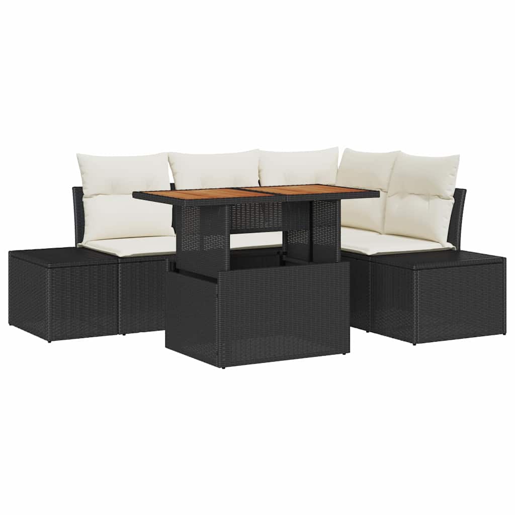 vidaXL Garten-Sofa-Set mit Kissen mit Kissen 5 pcs Schwarz und Creme