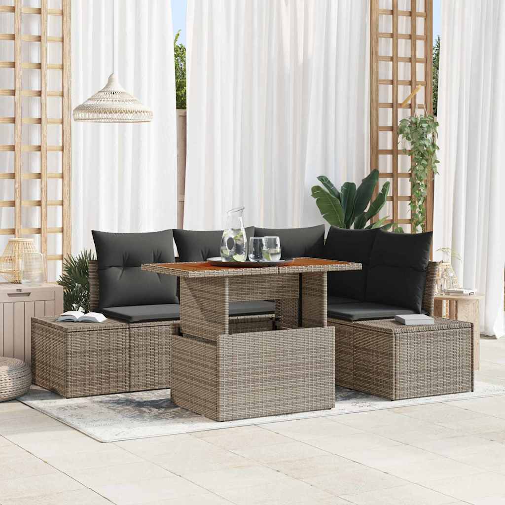 vidaXL Garten-Sofa-Set mit Kissen mit Kissen 5 pcs Schwarz und Creme
