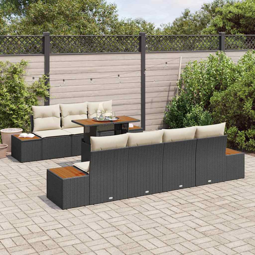 vidaXL Garten-Sofa-Set mit Kissen 8 pcs Schwarz Poly Rattan